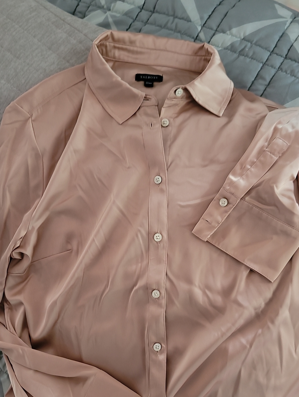 Talbots Champagne Colored Button-Up Silky Blouse